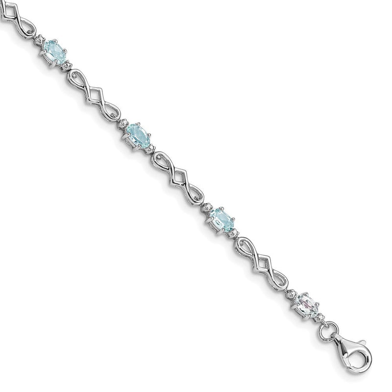7 Zoll Sterlingsilber Rhodiniert Aquamarin und Diamant Armband