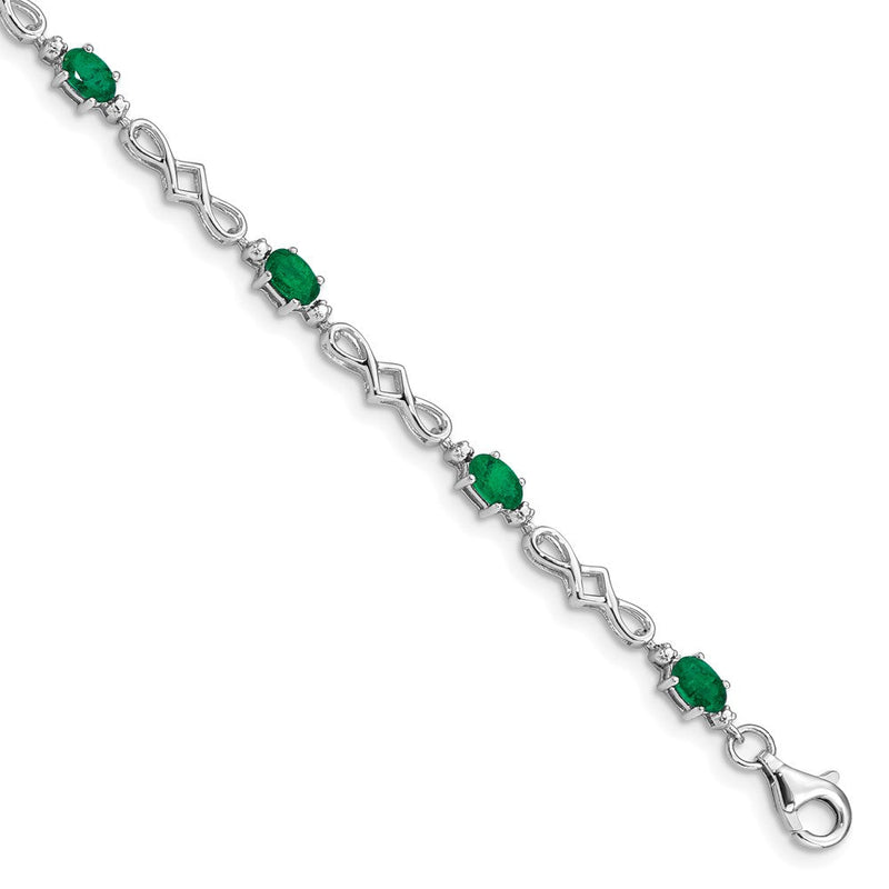 7 Zoll Sterlingsilber Rhodiniert Smaragd und Diamant Armband