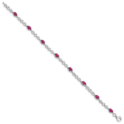 Sterlingsilber Rhodiniert Composite Rubin und Diamant Armband