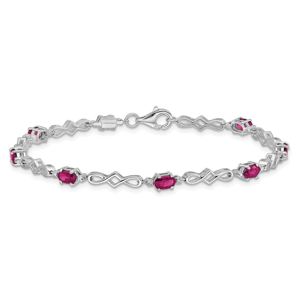 Sterlingsilber Rhodiniert Composite Rubin und Diamant Armband