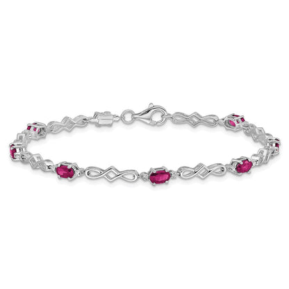 Sterlingsilber Rhodiniert Composite Rubin und Diamant Armband