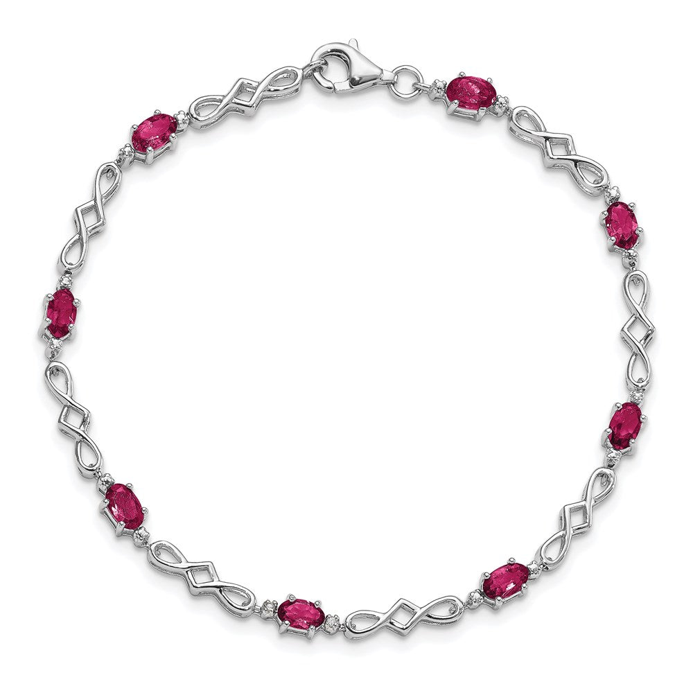 Sterlingsilber Rhodiniert Composite Rubin und Diamant Armband