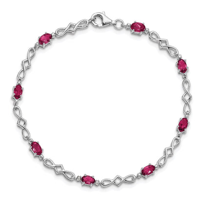 Sterlingsilber Rhodiniert Composite Rubin und Diamant Armband