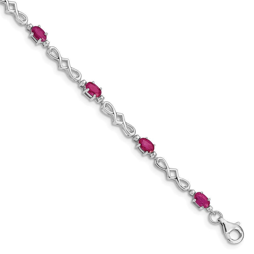 Sterlingsilber Rhodiniert Composite Rubin und Diamant Armband