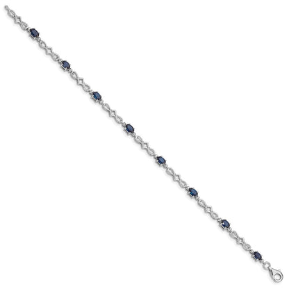 7 Zoll Sterlingsilber Rhodiniert Saphir und Diamant Armband