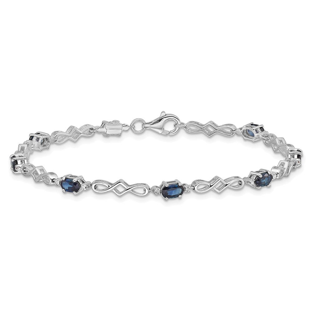 7 Zoll Sterlingsilber Rhodiniert Saphir und Diamant Armband