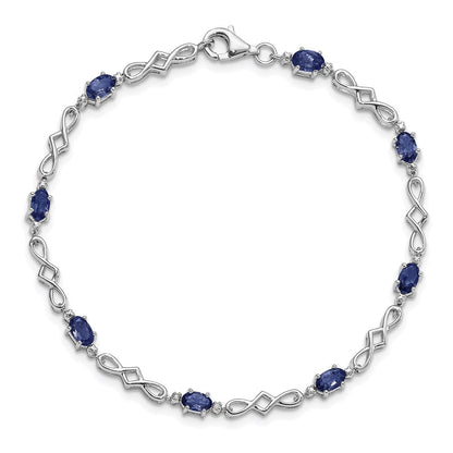7 Zoll Sterlingsilber Rhodiniert Saphir und Diamant Armband