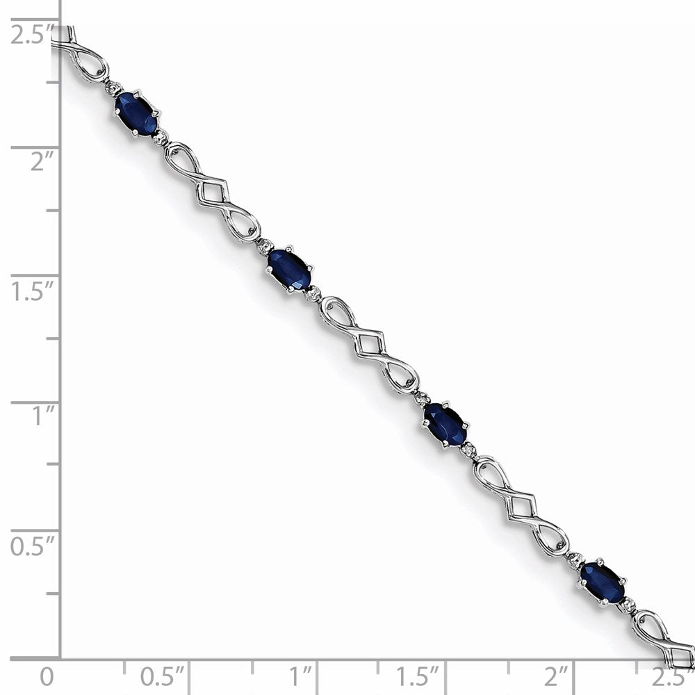7 Zoll Sterlingsilber Rhodiniert Saphir und Diamant Armband
