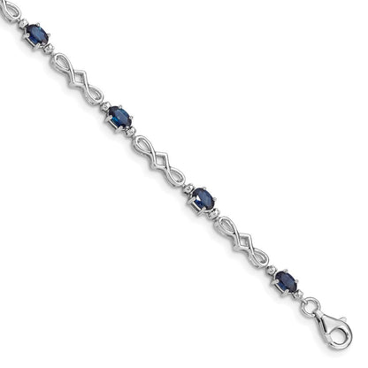 7 Zoll Sterlingsilber Rhodiniert Saphir und Diamant Armband