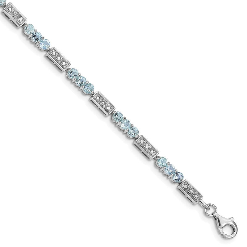 7 Zoll Sterlingsilber Rhodiniert Aquamarin und Diamant Armband