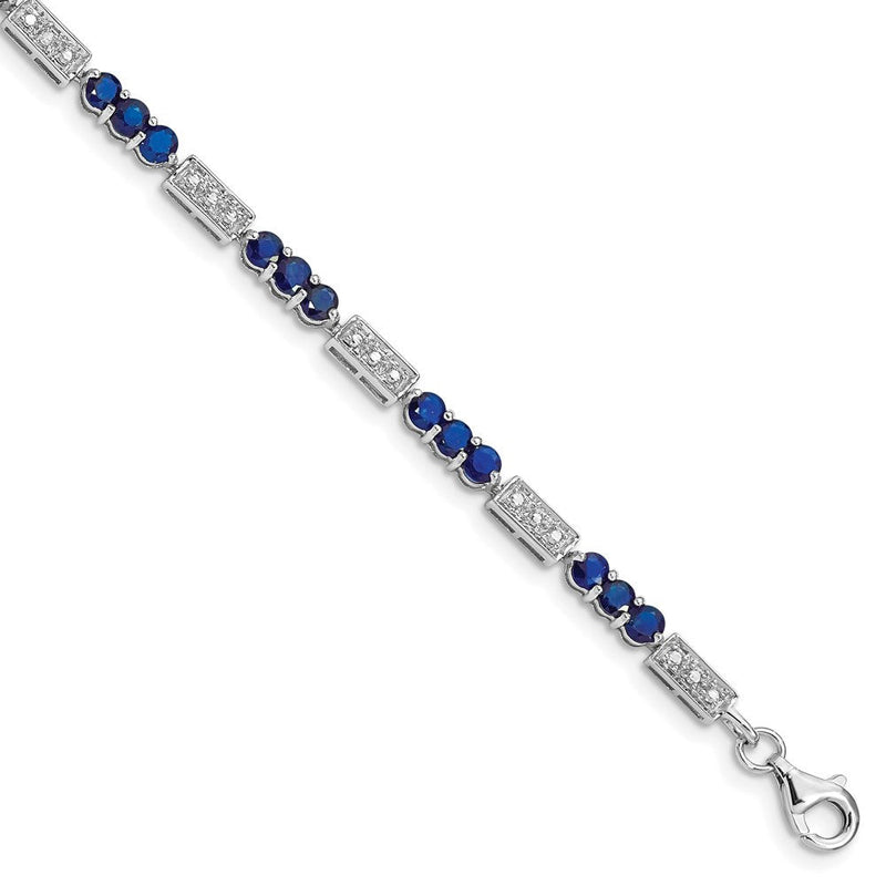 7 Zoll Sterlingsilber Rhodiniert Saphir und Diamant Armband