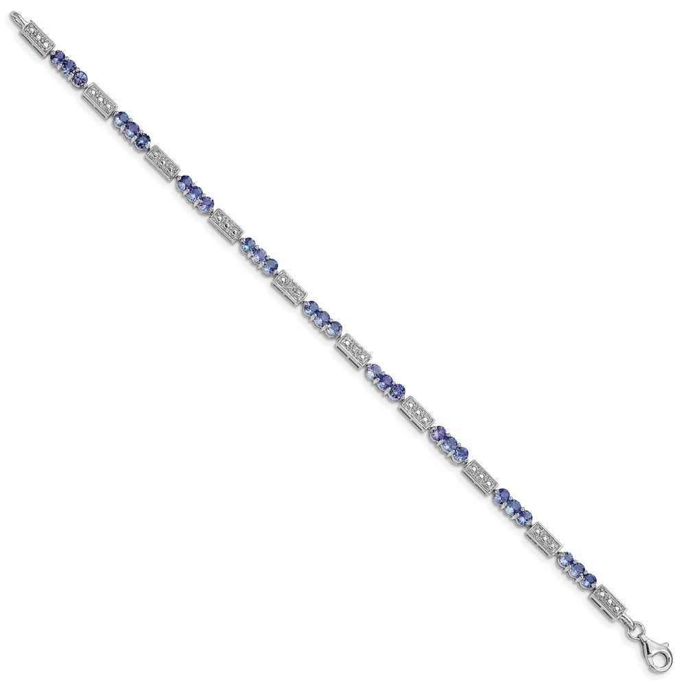 7 Zoll Sterlingsilber Rhodiniert Tansanit und Diamant Armband