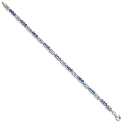 7 Zoll Sterlingsilber Rhodiniert Tansanit und Diamant Armband