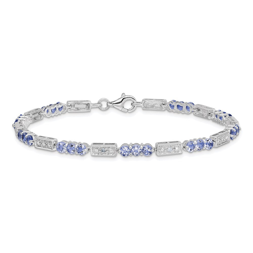 7 Zoll Sterlingsilber Rhodiniert Tansanit und Diamant Armband