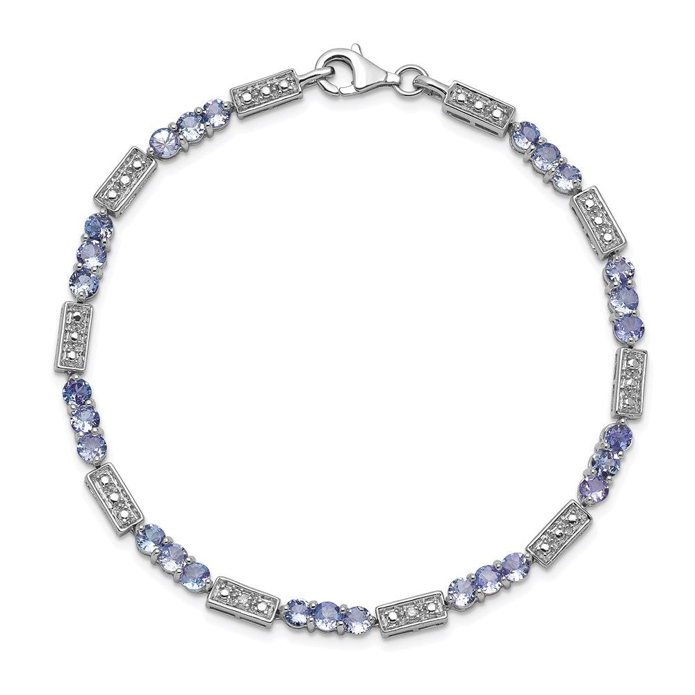 7 Zoll Sterlingsilber Rhodiniert Tansanit und Diamant Armband