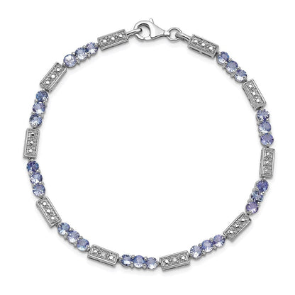 7 Zoll Sterlingsilber Rhodiniert Tansanit und Diamant Armband
