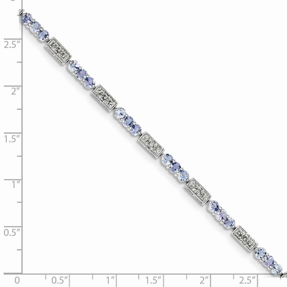 7 Zoll Sterlingsilber Rhodiniert Tansanit und Diamant Armband