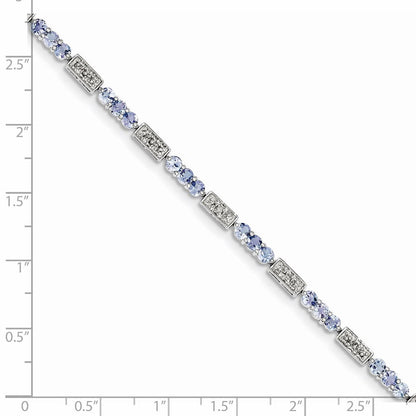 7 Zoll Sterlingsilber Rhodiniert Tansanit und Diamant Armband