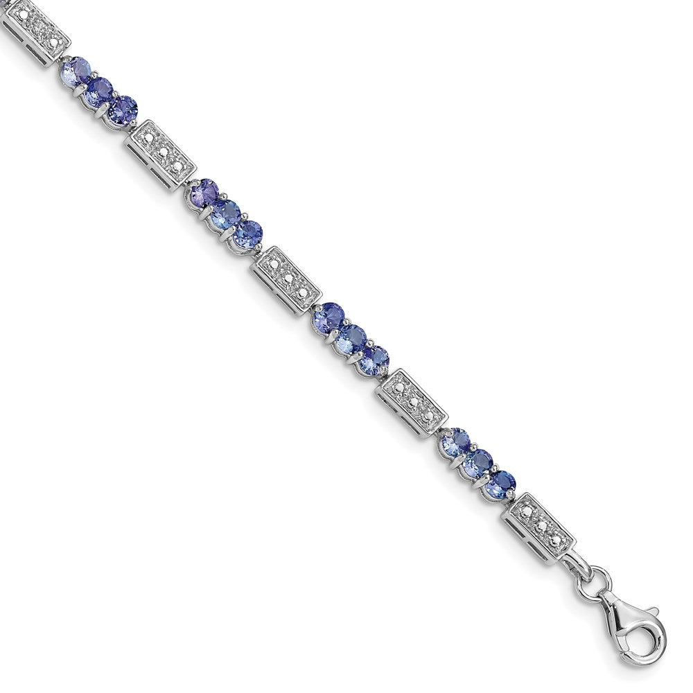 7 Zoll Sterlingsilber Rhodiniert Tansanit und Diamant Armband