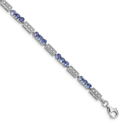 7 Zoll Sterlingsilber Rhodiniert Tansanit und Diamant Armband
