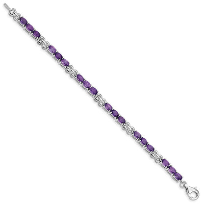 7 Zoll Sterlingsilber Rhodiniert Amethyst Armband
