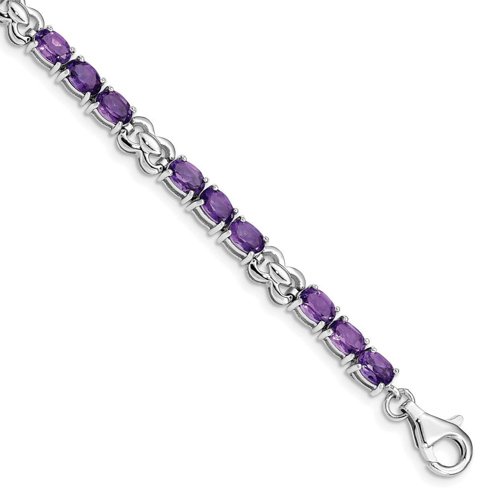 7 Zoll Sterlingsilber Rhodiniert Amethyst Armband