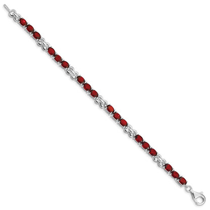 7 Zoll Sterlingsilber Rhodiniert Granat Armband