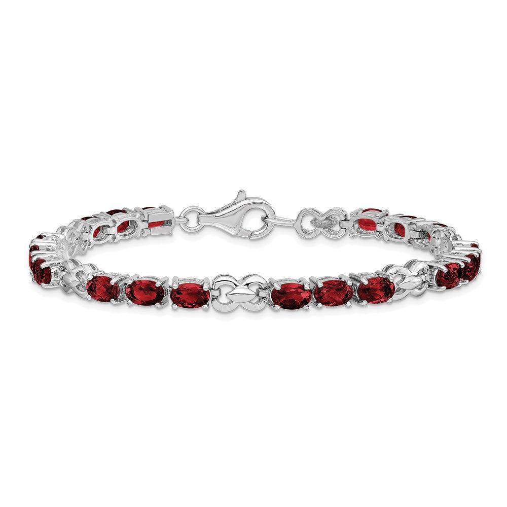 7 Zoll Sterlingsilber Rhodiniert Granat Armband
