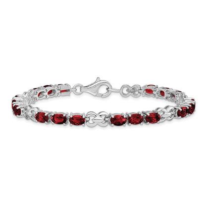 7 Zoll Sterlingsilber Rhodiniert Granat Armband