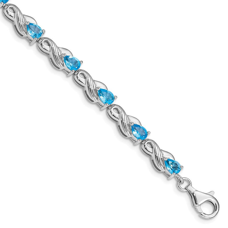 7 Zoll Sterlingsilber Rhodiniert Blautopas Armband