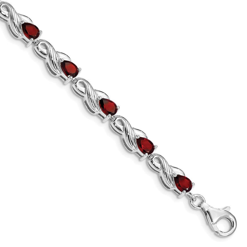7 Zoll Sterlingsilber Rhodiniert Granat Armband