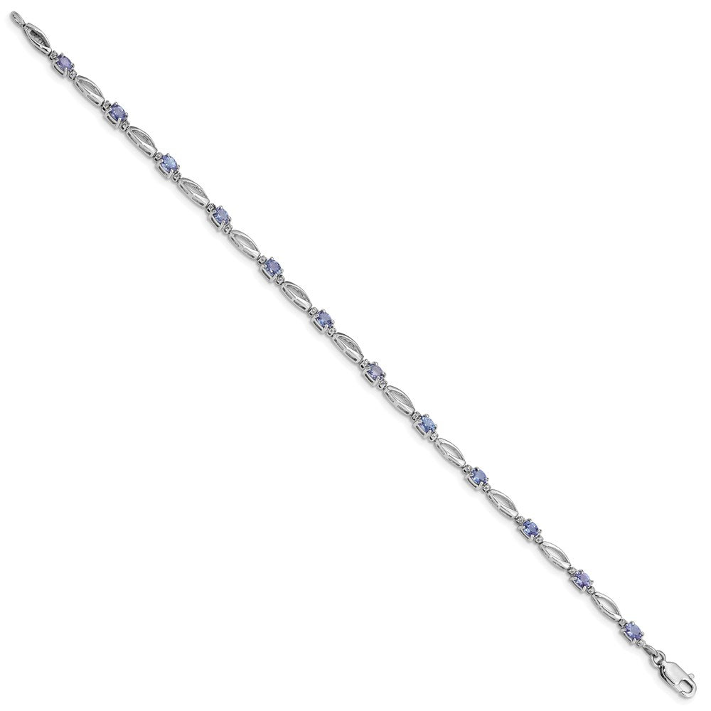7.75 Zoll Sterlingsilber Rhodiniert Diamant und Tansanit Armband