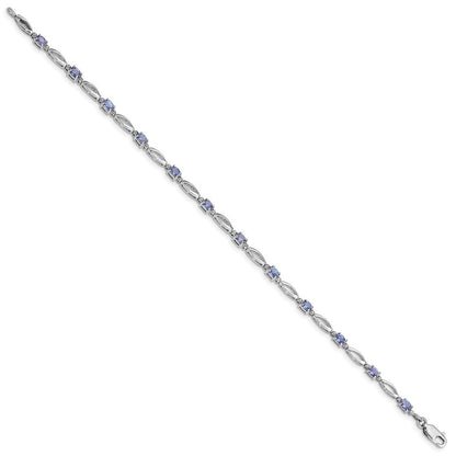 7.75 Zoll Sterlingsilber Rhodiniert Diamant und Tansanit Armband