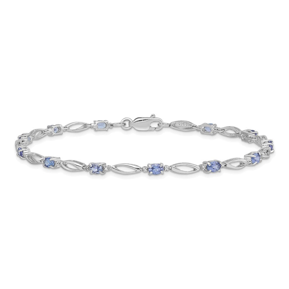 7.75 Zoll Sterlingsilber Rhodiniert Diamant und Tansanit Armband