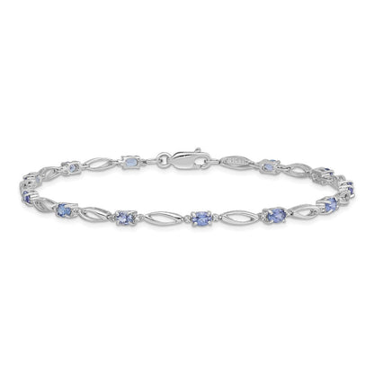 7.75 Zoll Sterlingsilber Rhodiniert Diamant und Tansanit Armband