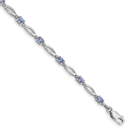 7.75 Zoll Sterlingsilber Rhodiniert Diamant und Tansanit Armband