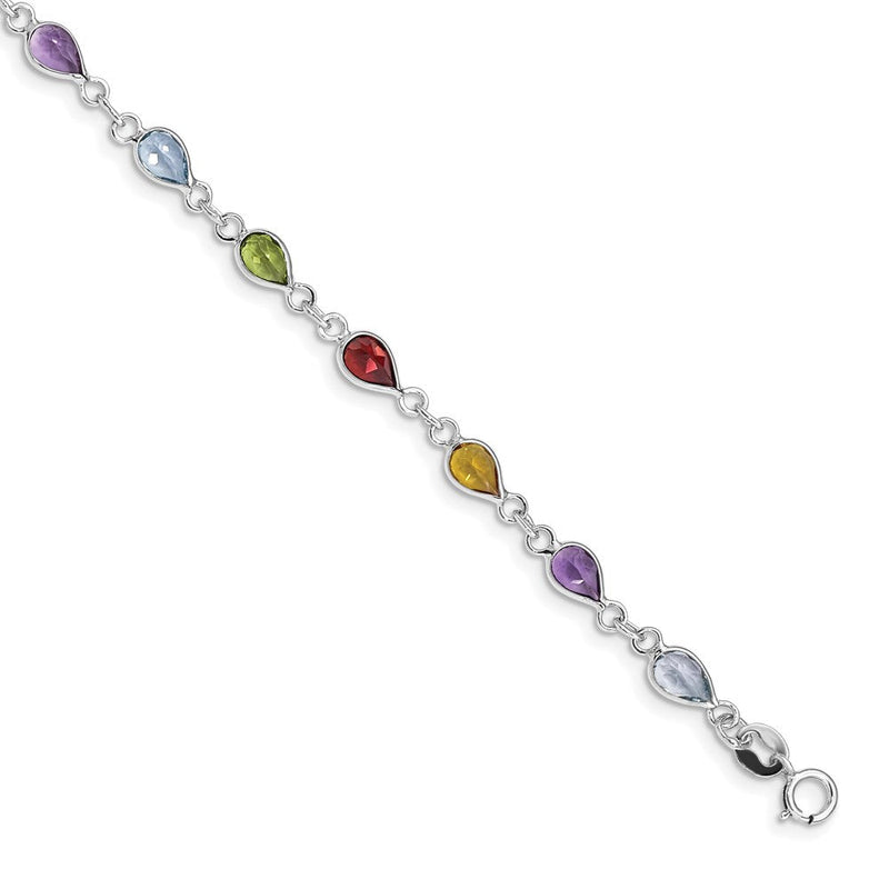 7 Zoll Sterlingsilber Rhodiniert Regenbogen Edelstein Armband
