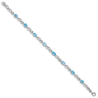 7 Zoll Sterlingsilber Rhodiniert Blautopas Figure 8 Armband