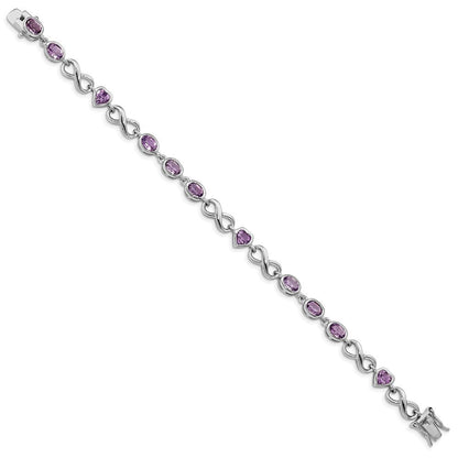 7 Zoll Sterlingsilber Rhodiniert Oval Herz Amethyst Armband