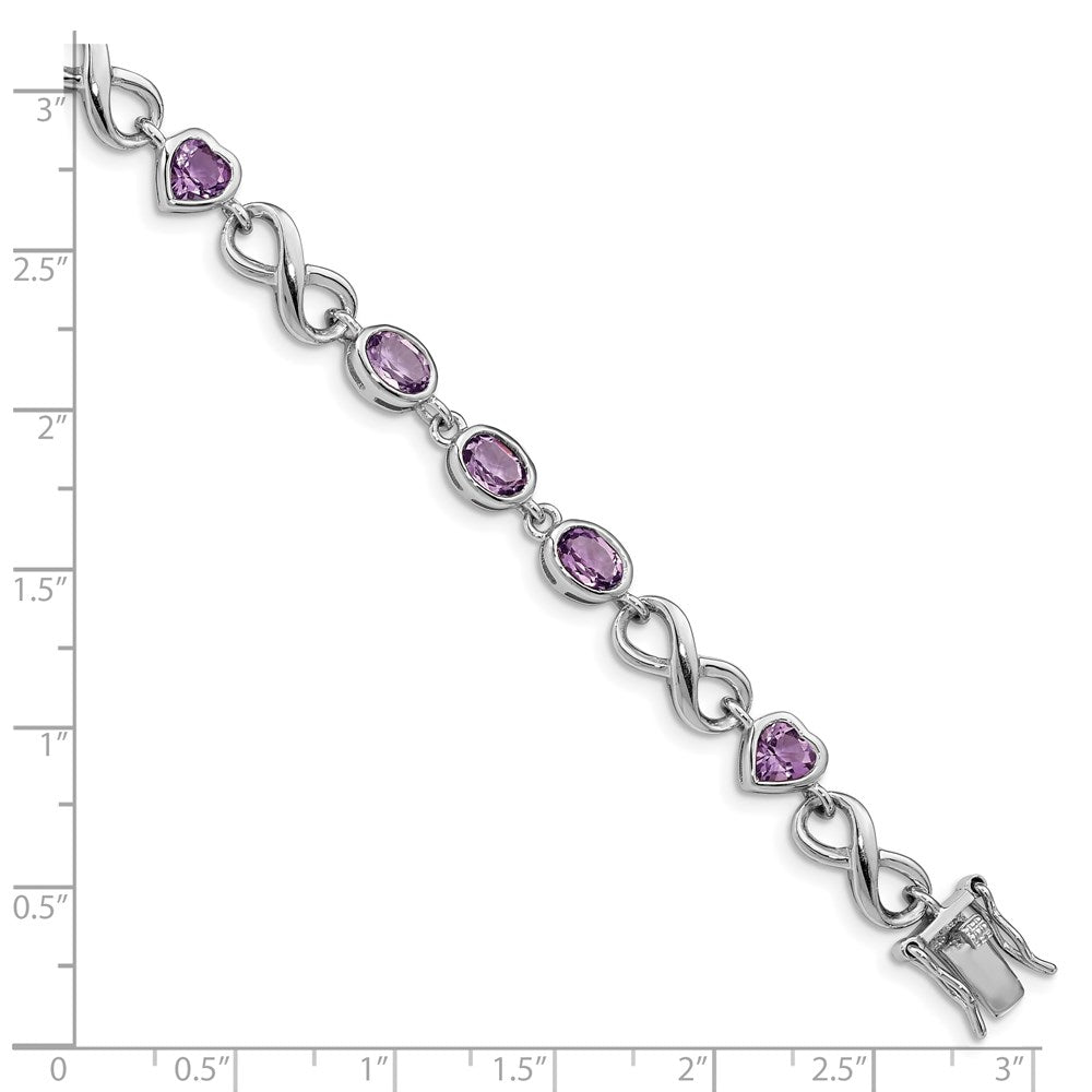 7 Zoll Sterlingsilber Rhodiniert Oval Herz Amethyst Armband