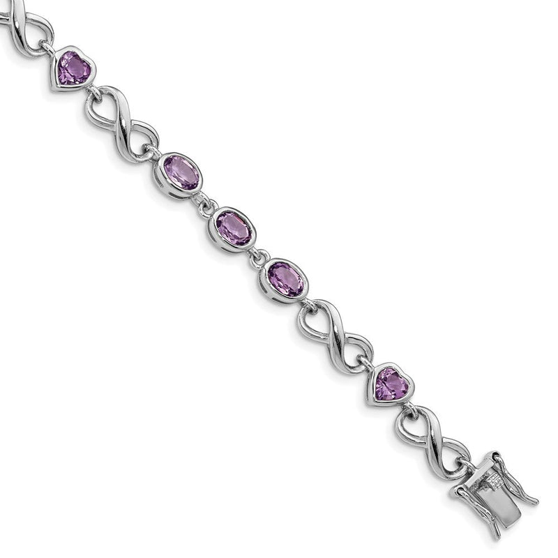 7 Zoll Sterlingsilber Rhodiniert Oval Herz Amethyst Armband
