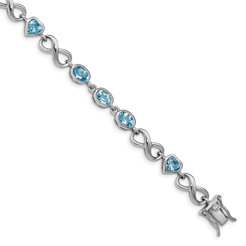 7 Zoll Sterlingsilber Rhodiniert Oval Herz Blautopas Armband