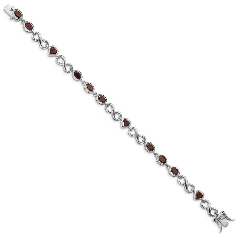 7 Zoll Sterlingsilber Rhodiniert Oval Herz Granat Armband