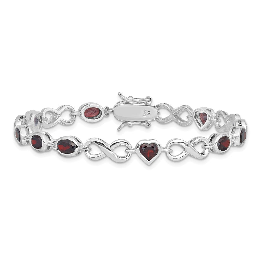 7 Zoll Sterlingsilber Rhodiniert Oval Herz Granat Armband