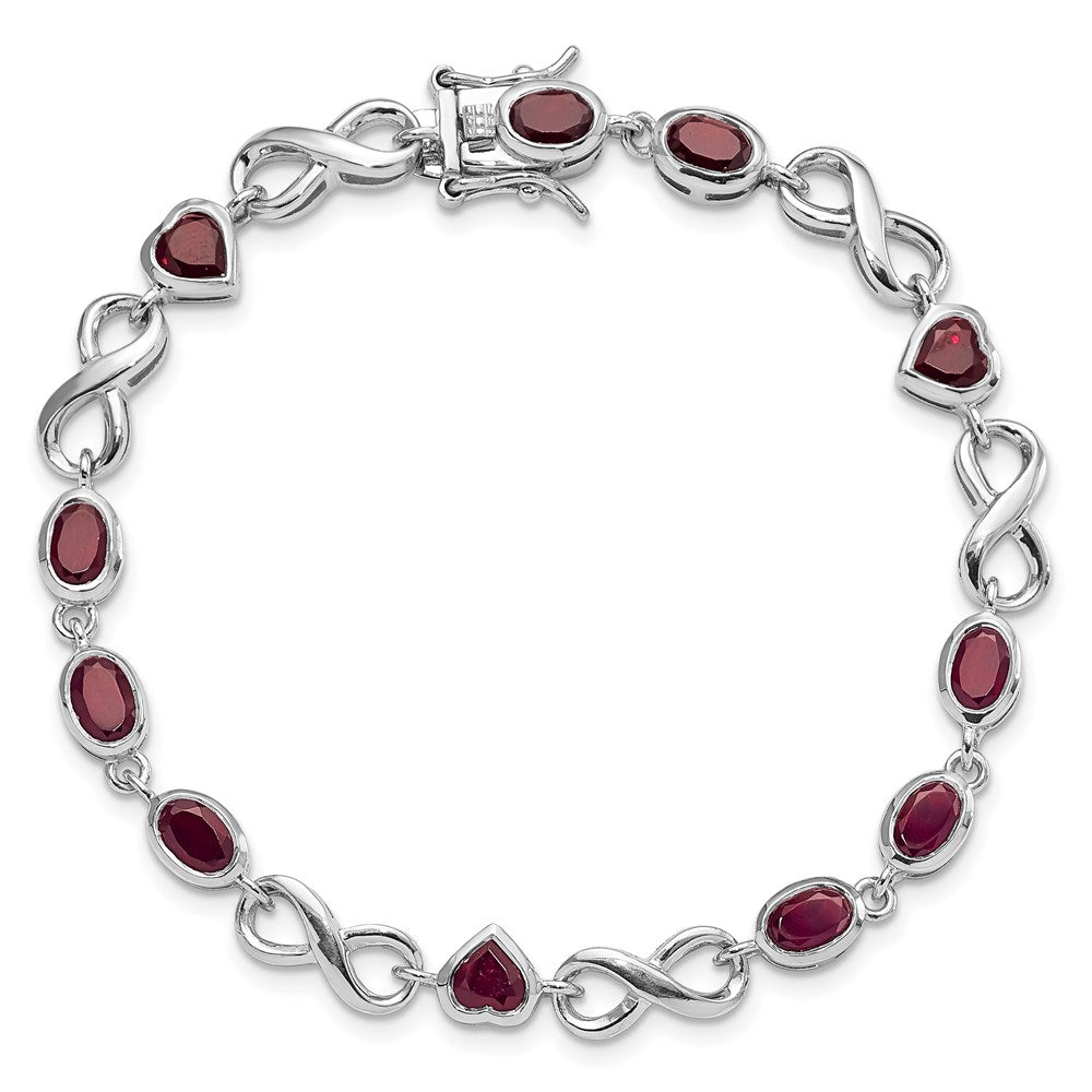 7 Zoll Sterlingsilber Rhodiniert Oval Herz Granat Armband