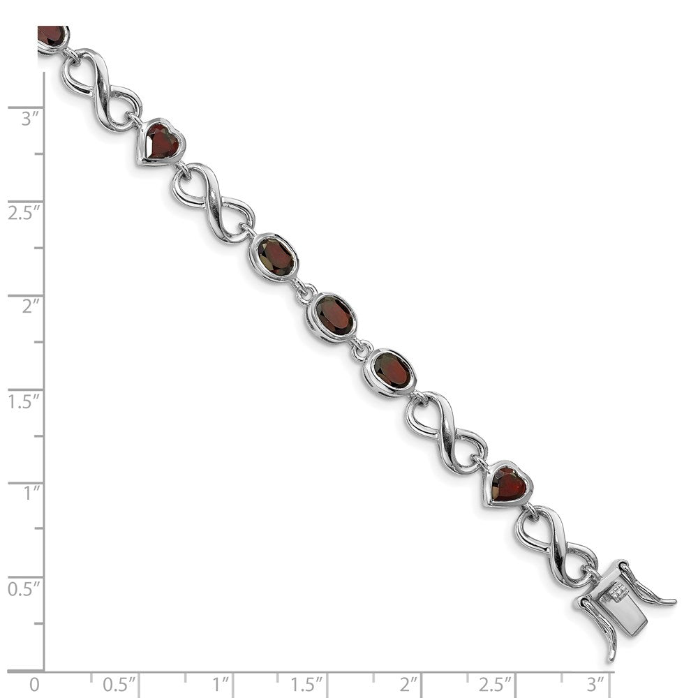 7 Zoll Sterlingsilber Rhodiniert Oval Herz Granat Armband