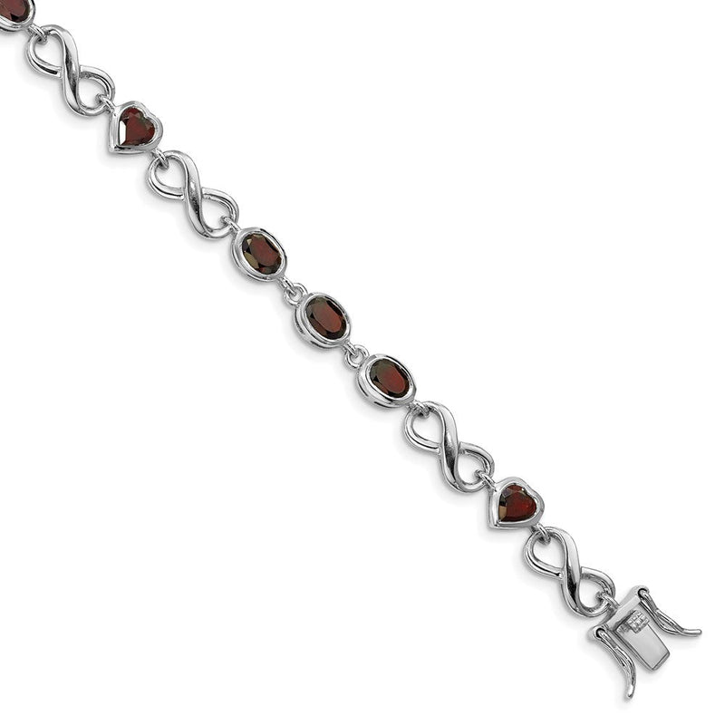 7 Zoll Sterlingsilber Rhodiniert Oval Herz Granat Armband