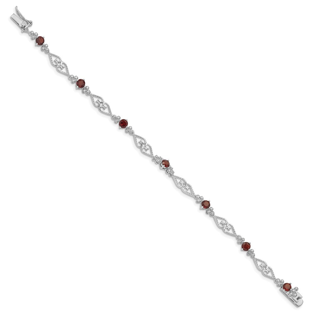 7 Zoll Sterlingsilber Rhodiniert Diamant Granat Armband