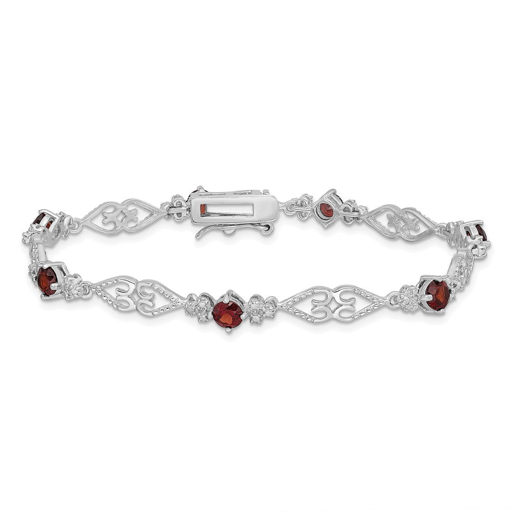 7 Zoll Sterlingsilber Rhodiniert Diamant Granat Armband