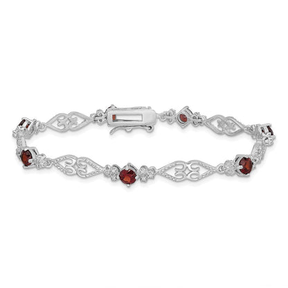 7 Zoll Sterlingsilber Rhodiniert Diamant Granat Armband